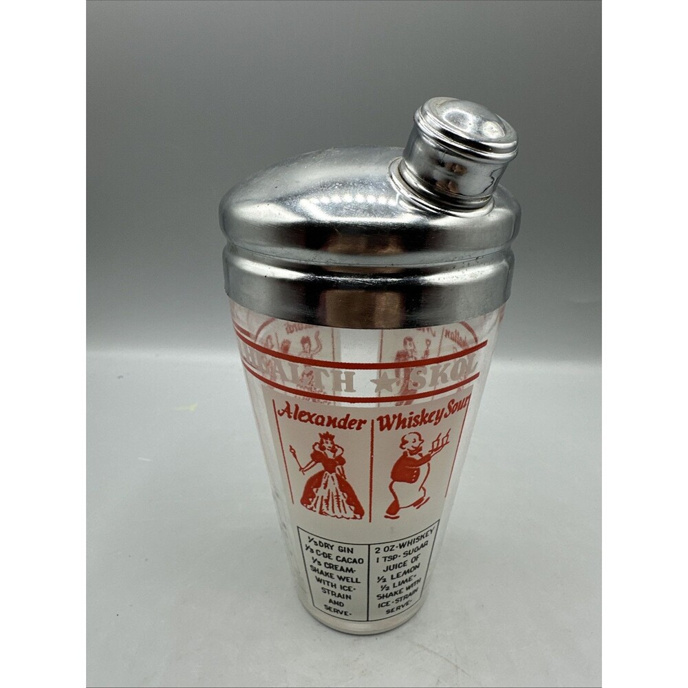 Vintage Glass Cocktail Shaker Metal Lid Recipes Salute to Your Health MCM